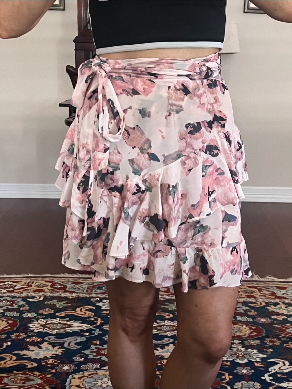 Iro 100% Silk Pink Ruffle Wrap Skirt